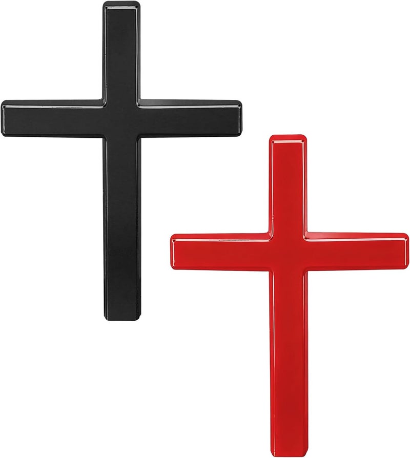 SCUARI 2PCS 3D Cross Stickers,Car Accessories Decals for Vehicles,Self Adhesive Cross Metal Car Emblem,2.5"×1.8" Cross Jesus Automotive Decal,Suitable for Trunk Tailgate Side Decoration (Black&Red) - Image 1
